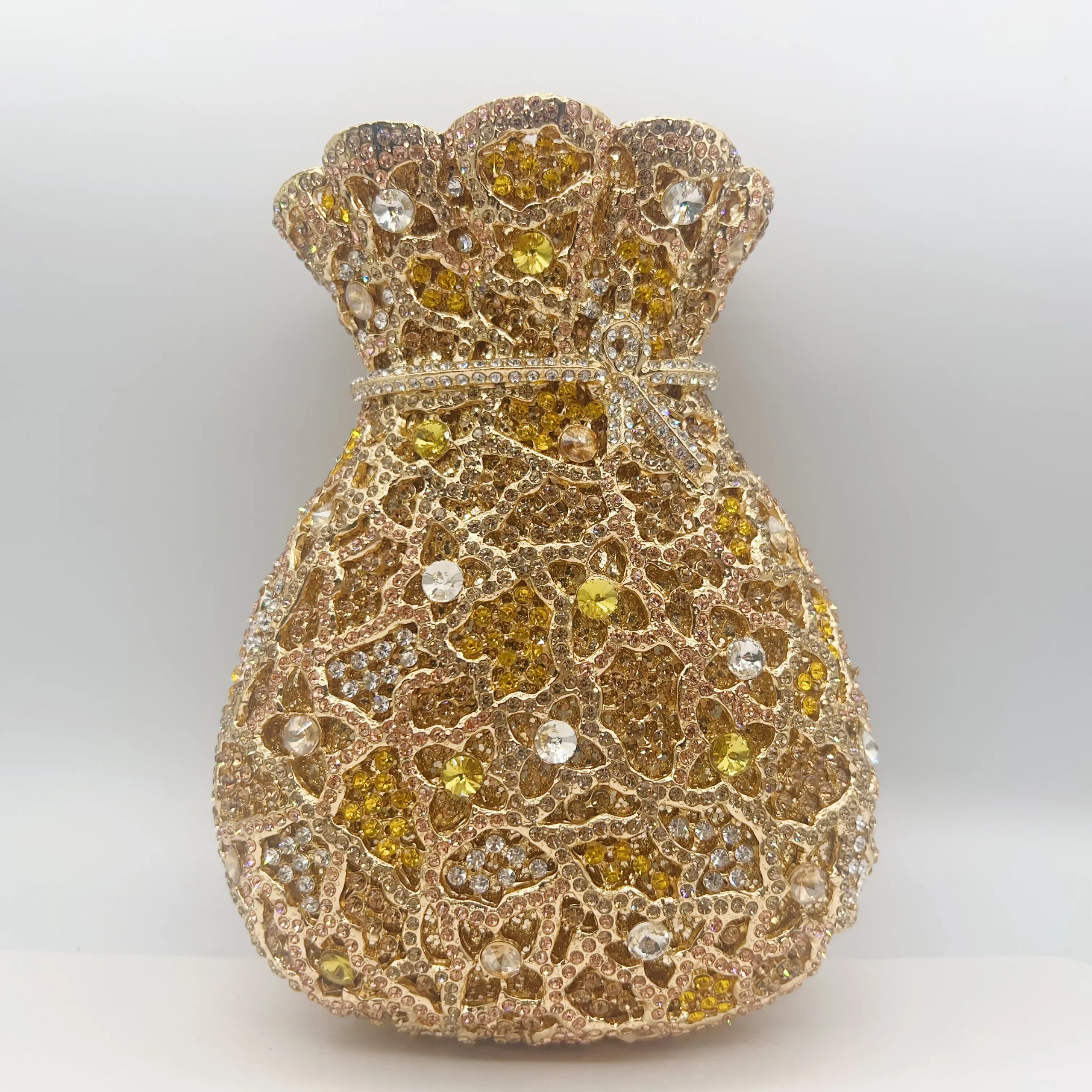 

Factory Wholesale Lining Full Rhinestone Crystal Handmade Bridal Party Ladies Clutch Bag Vase Shape Evening Bag