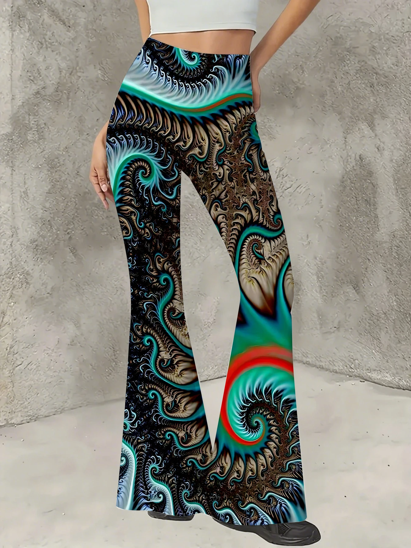 

Women's Floral Print Flare Pants Elegant Stretchy Bell Bottom Trousers Summer