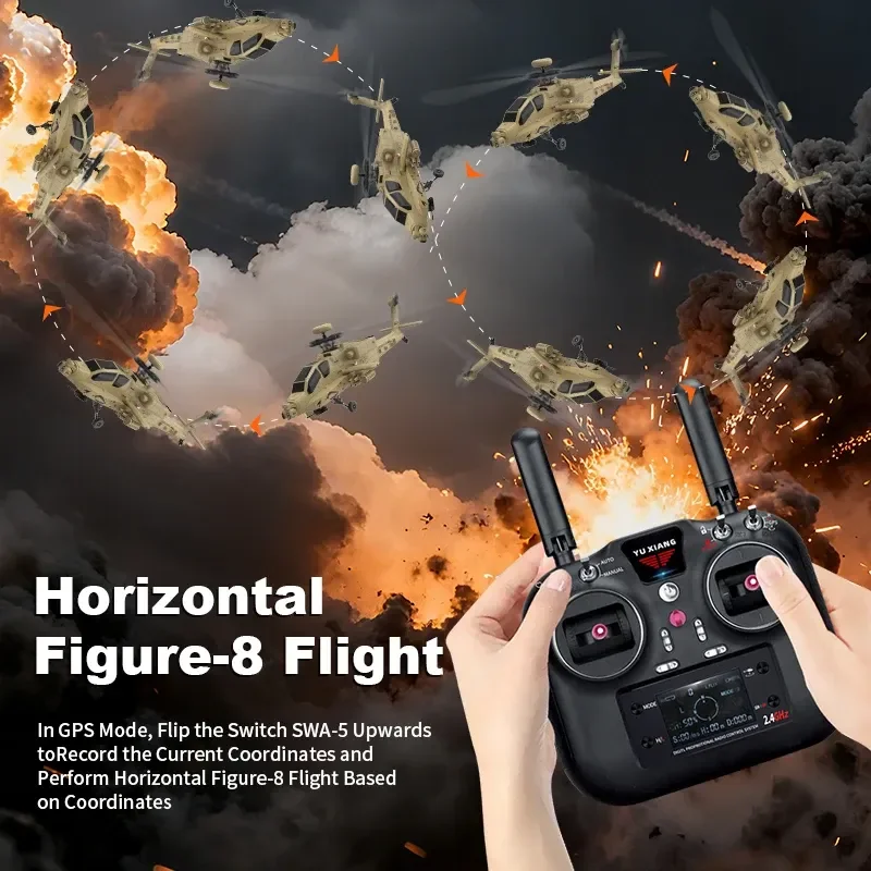 YUXIANG ラジコンヘリコプター F11S F11H AH-64 アパッチ 装備シミュレーションヘリコプター GPS測位とスマートリターン機能付き RTF