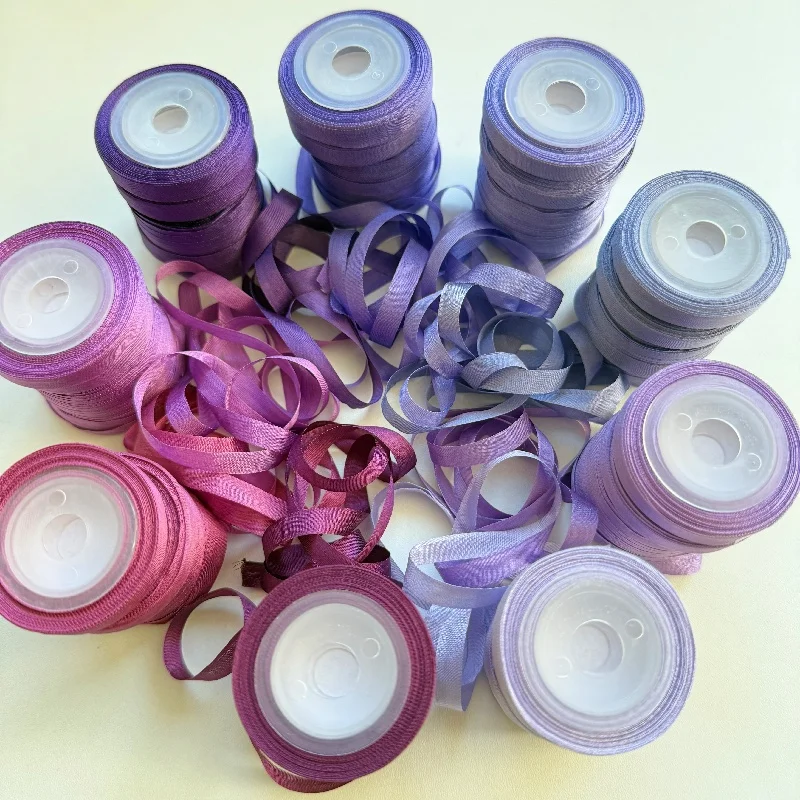 7mm 10mts to 50mts per card 100% pure natural silk satin  taffeta ribbon solid color for embroidery designs,free shipping