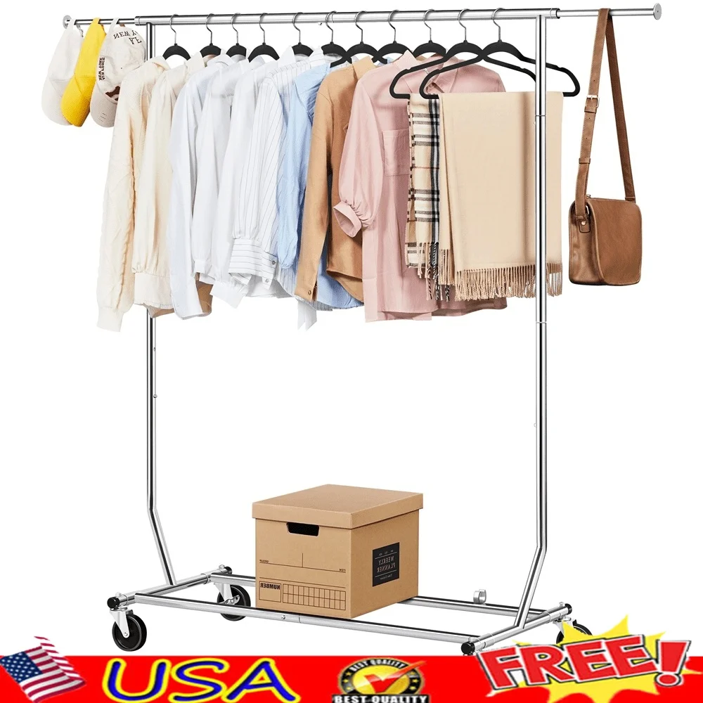 

Heavy Duty Adjustable Clothing Garment Rack with Casters Rolling Storage Solution Dorm Guest Room Commercial Use 200lb Capacity