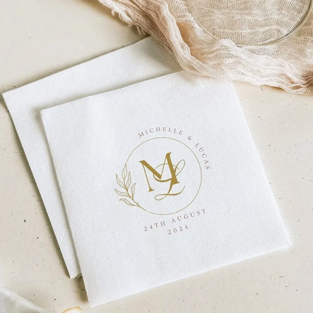 Custom Monogram Wedding Luncheon Cocktail Napkins With Name And Date, Personalized Wedding Napkins, CustomDinner Party Napkin