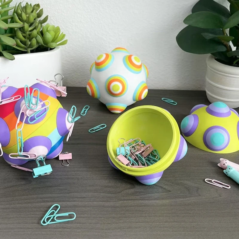 Ball Desk Buddy Organizer 3D Printed Desktop Storage Box Jewelry Paper Clips Office Supplies Cute Colorful Table Decor Gift Set