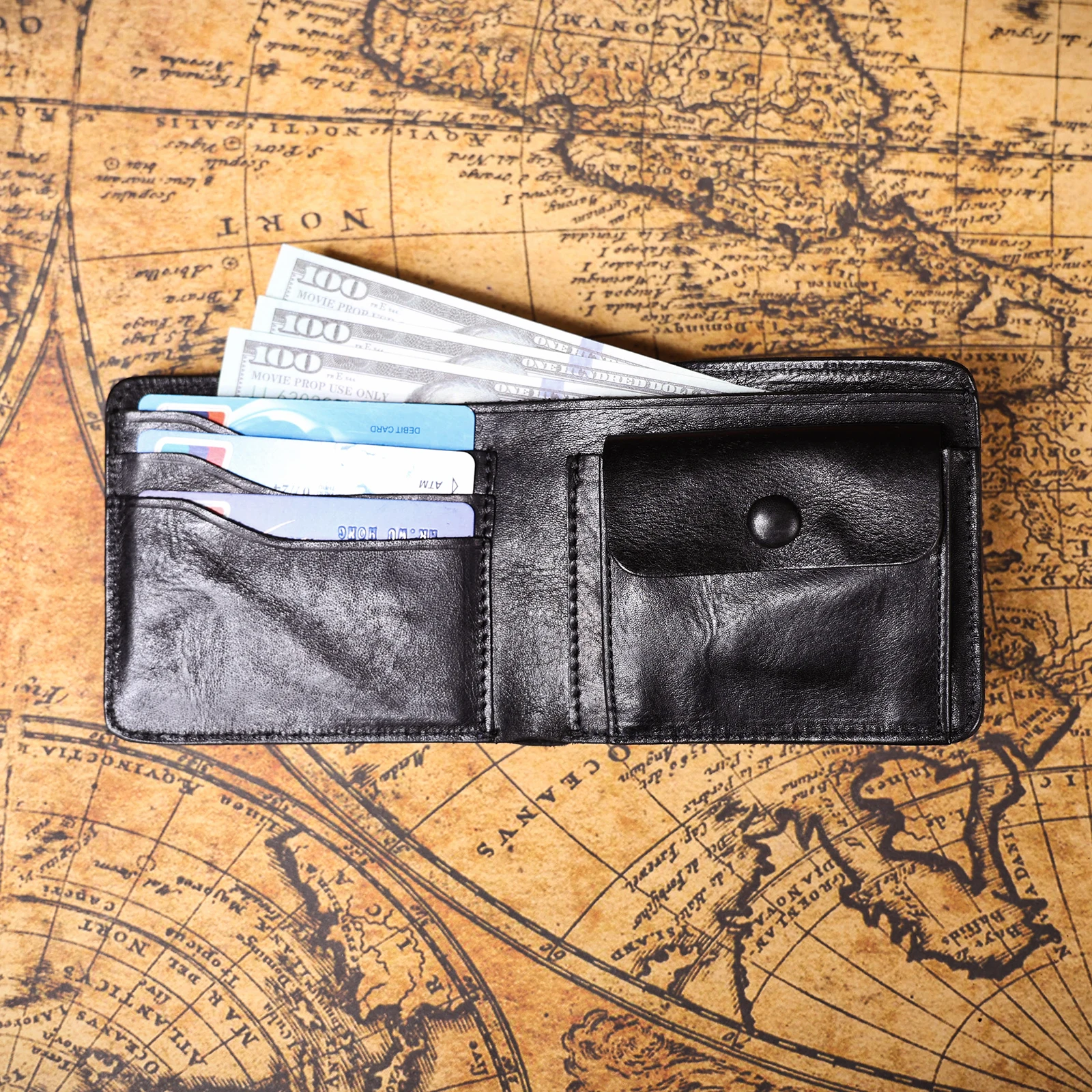 Vintage Herren Klassische Echtleder-Geldbörse Kreditkartenhalter Taschenbörse Rindsleder Retro-Stil – Detail 11