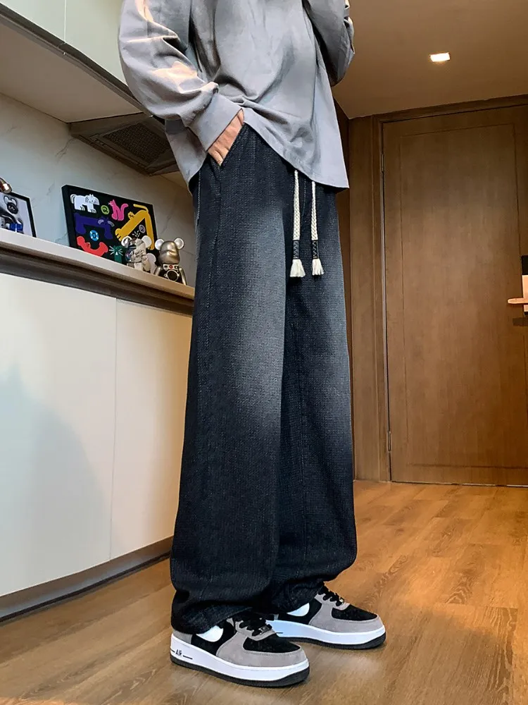 

Ретро-джинсы в американском стиле для мужчин: весенне-осенние прямые свободные брюки с узором в виде звезд, молодежные, модные, длинные