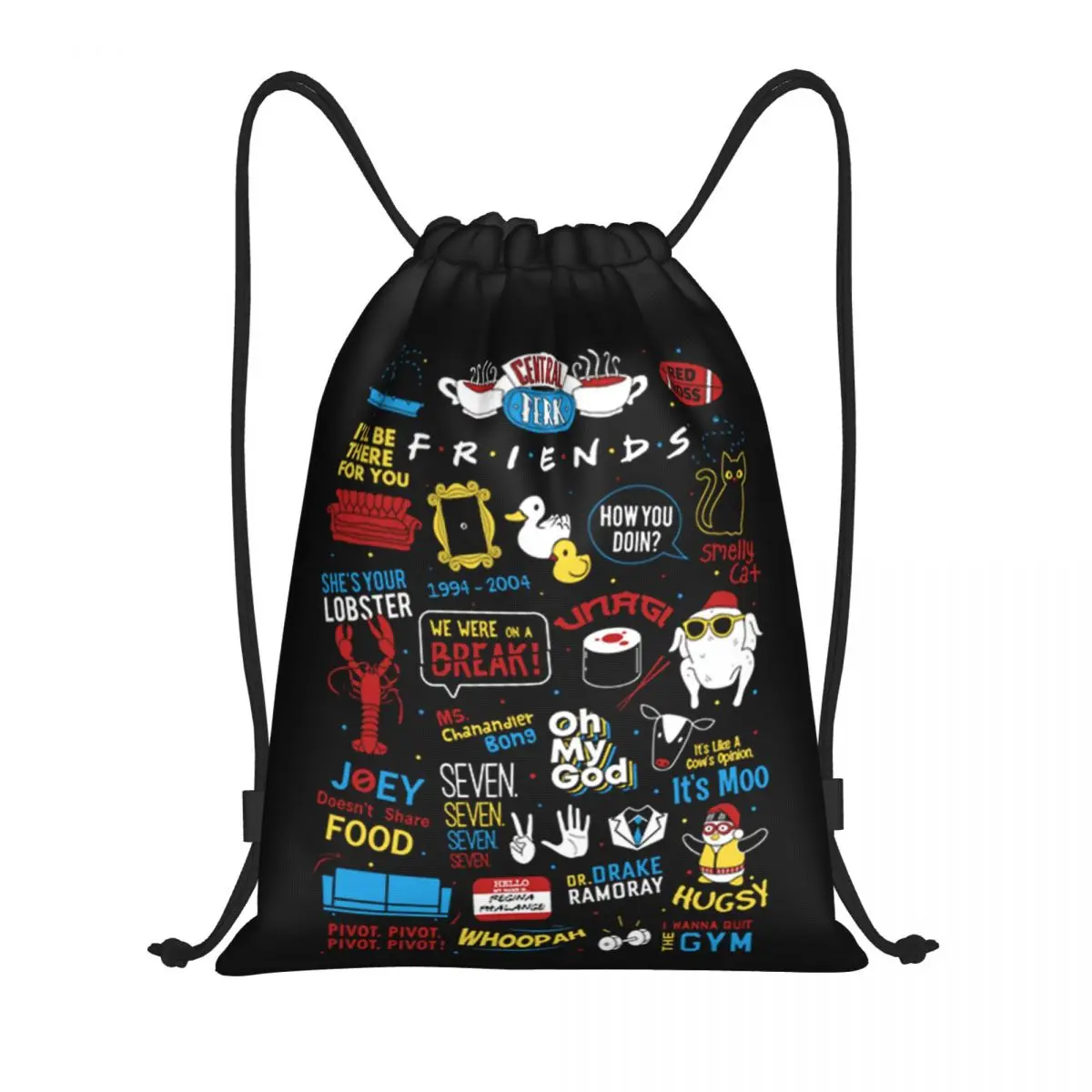 TV Show Friends Symbol Drawstring Backpack Sports Gym Bag for Men Women Training Sackpack