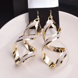 Fashion Punk Gold Silver Color Metal Spiral Earrings For Women Long Wave Dangle Drop Earings Statement Jewelry oorbellen