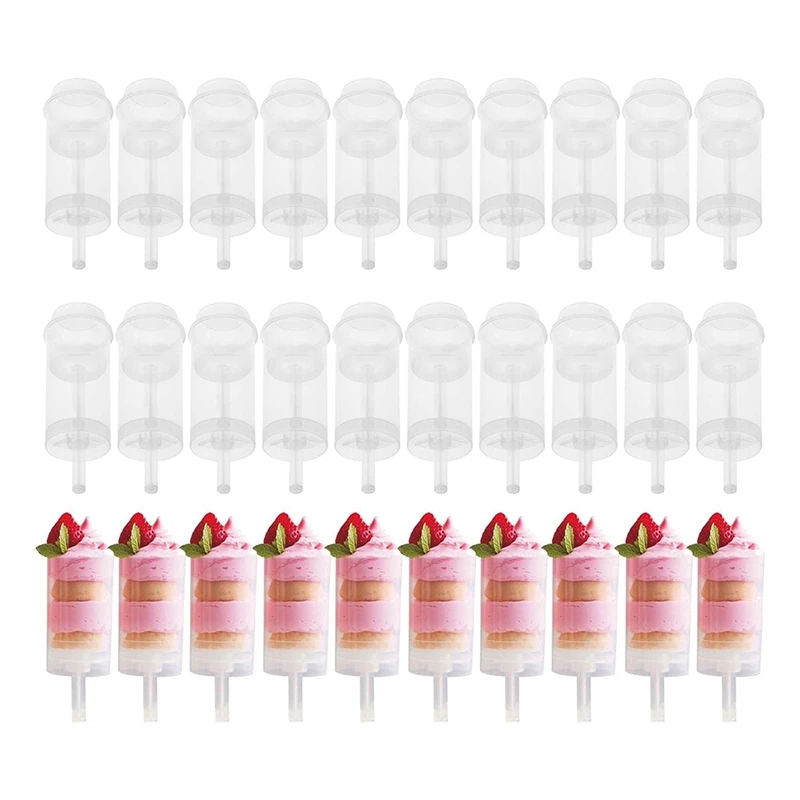 40Pcs Food Pusher Round Shaped Push-Pops Cake Cup with Lid Cake Push Pops Containers Cakepop Round Plastic Container