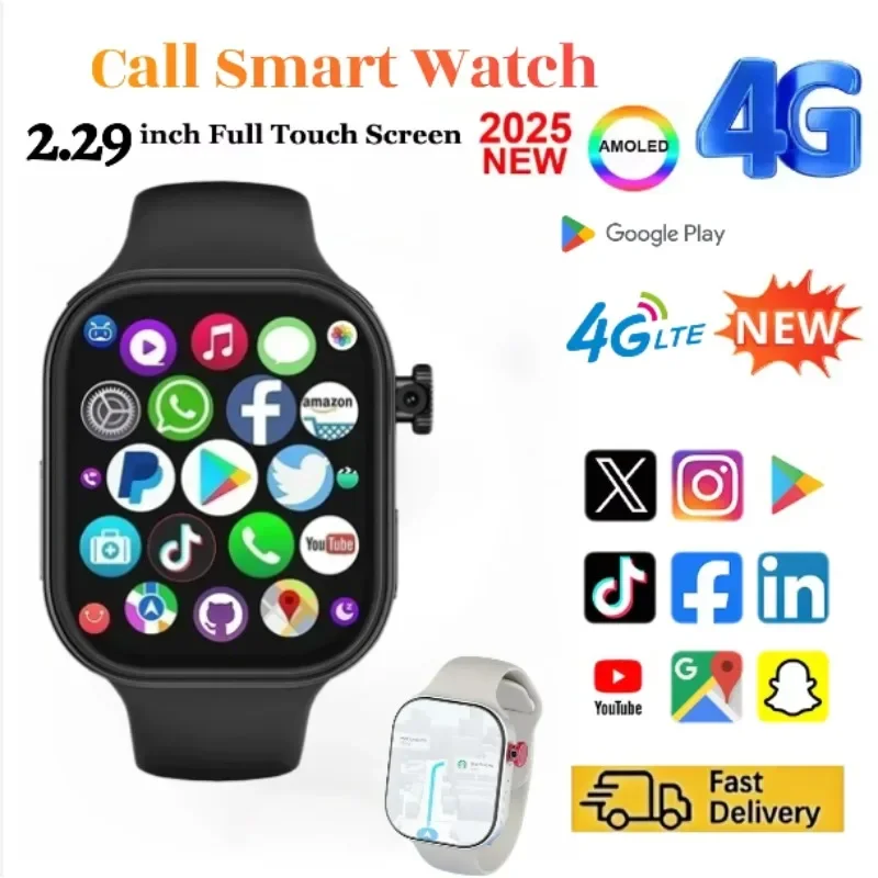 

VP99 Smartwatch 4G LTE Умные часы с экраном Amoled на базе Android 2,29 дюйма и 180° ° вращающаяся камера Global Talk GPS WIFI слот для SIM-карты