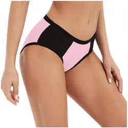 Women Solid Color Patchwork Briefs Safety Short Panties Breathable Cotton Underwear Knickers Mid Rise Lingerie Underpants