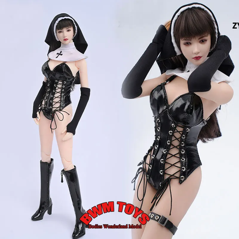 

In Stock ZY5067 1/6 Scale Female Soldier Cosplay Sexy Leather Nun Costume For 12Inch S21 Small Chest Action Figure Doll Body
