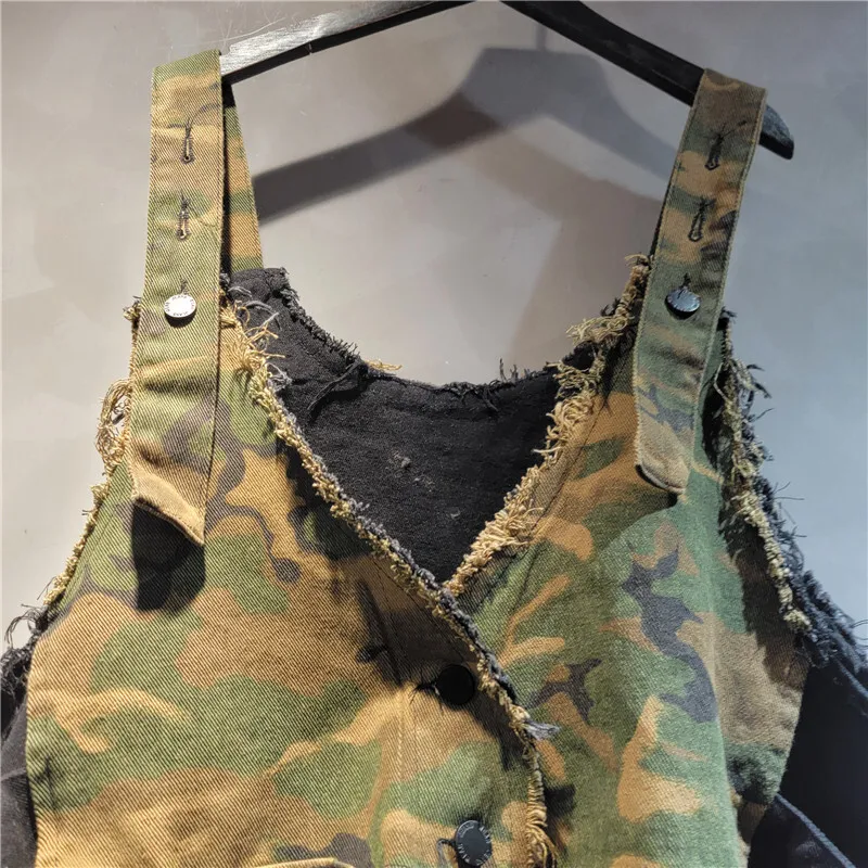 WHT Nova Moda Feminina Patchwork Camuflagem Denim Sling Tops Cintura Alta Zíper Design A-line Saias Feminino 2025 Verão 1LS1665