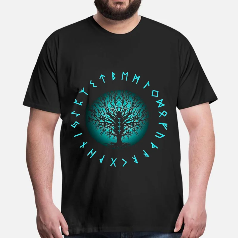 

Norse Paganism tree of life Gift T-Shirt Viking Runes Norse Myths Graphic clothes 100% cotton printed Tee All size tops S-6XL