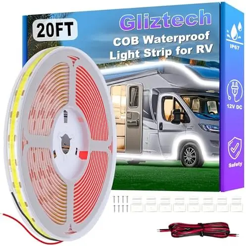 

Светодиодная лента RV Awning Lights 20FT, IP67, водонепроницаемая, 12В, белая COB LED, для кемпера, прицепа, автодома, фудтрака (наружное освещение)