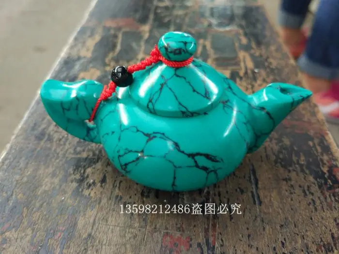 

Antique jade collection gift high turquoise handle play piece teapot wine jug handle handle handle beard copper