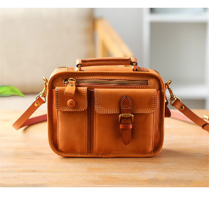 Modische Vintage-Handtasche aus natürlichem Echtleder für Damen, kleine Multi-Taschen-Organizer-Handtasche, Designer-Luxus-Schultertasche aus echtem Rindsleder – Detail 8
