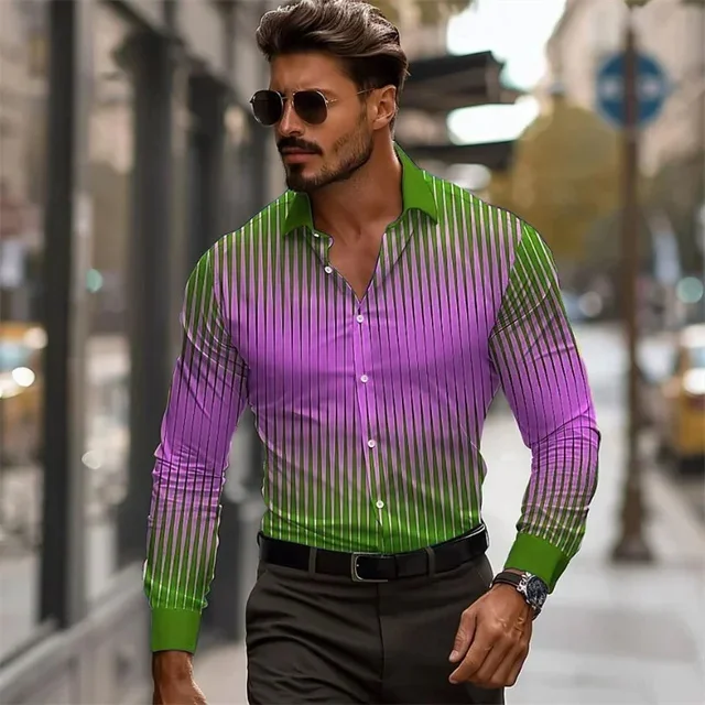 Color Blocking Gradient Printed Men's Long Sleeved Shirt Business Casual Shirt Work Commuting Formal Occasion Shirt MB12