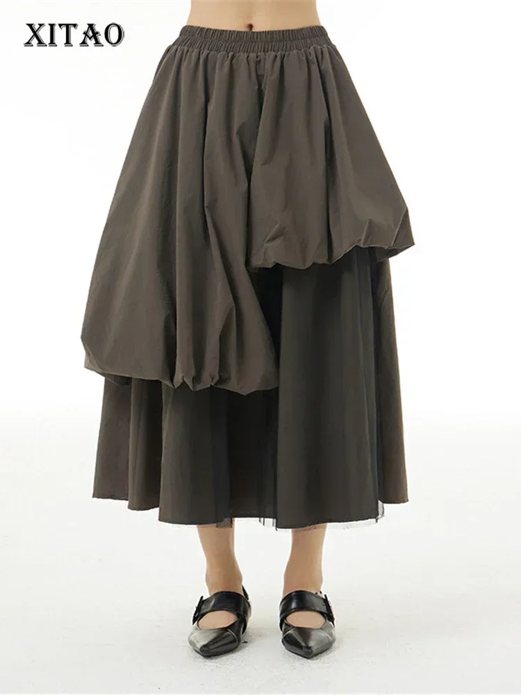 

XITAO Women Irregular Skirt Fashion Fashion Solid Color Elastic Waist Goddess Fan 2025 Summer Minority Loose Skirt WLD8753