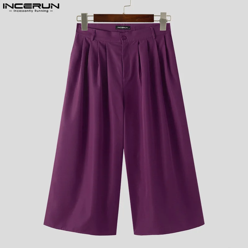 INCERUN 2024 Summer Pantalons Men Wide Leg Pants Loose Long Pant Casual Men Clothing Male Drawstring Trousers Oversized S-5XL