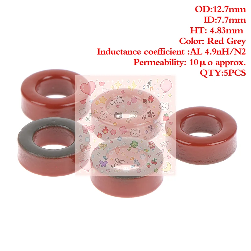 5Pcs T50-2 Carbonyl Iron Powder Core 1375mm High Frequency Toroidal Magnetic Ring Low Permeability Inductor Core