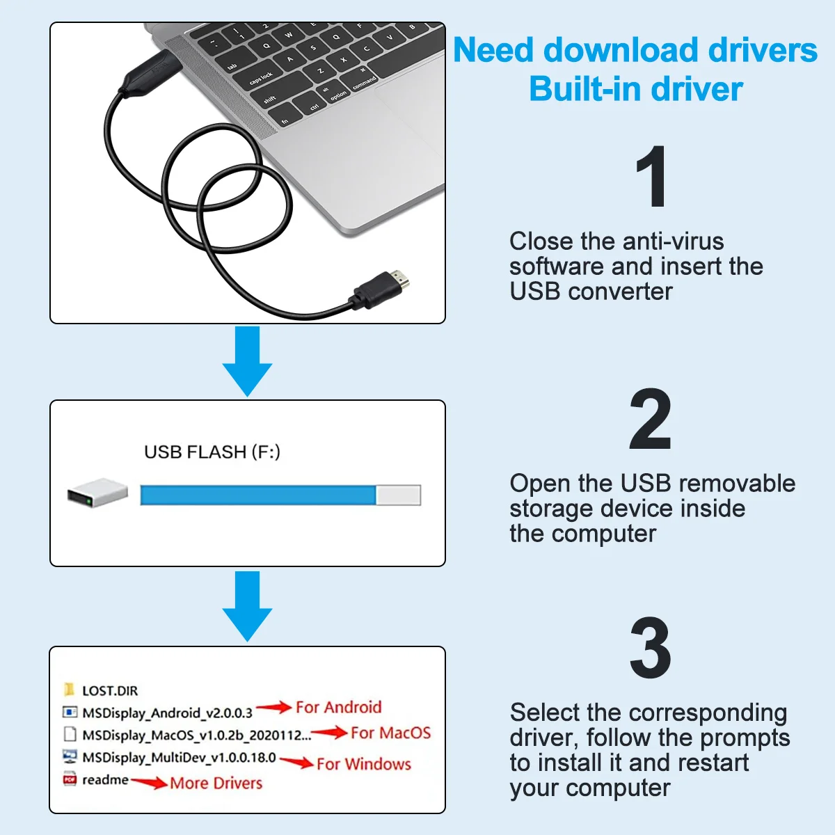 USB to HDMI Adapter for Monitor Windows 7/10 / 8,  Mac, Android. HDMI USB 3.0 Converter for Laptop, USB HDMI Cable Adapter - Image 4
