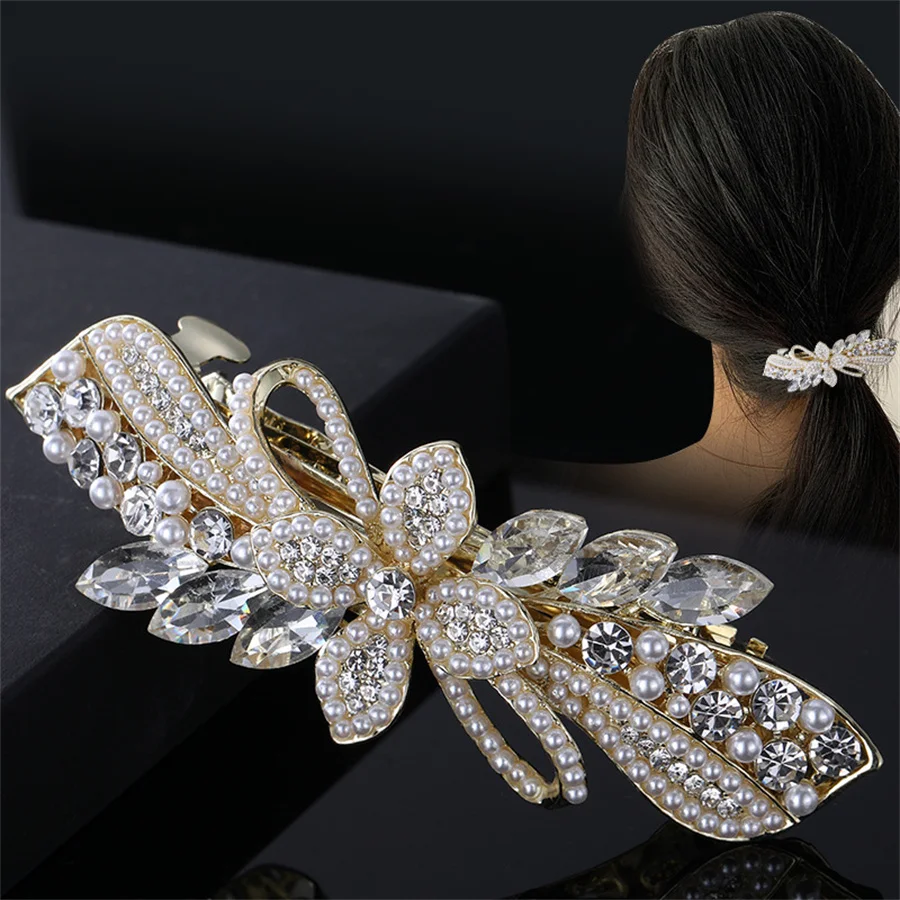 Fashion pearl Crystal Hair Clips Vintage Spring Hairpins Leaf Flowers Barrettes Elegant Women Headwear Luxury Hair Accessories