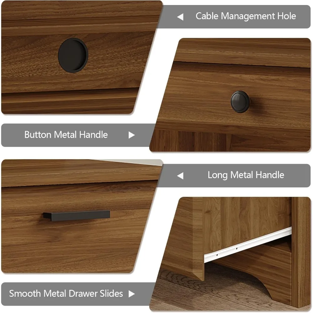 مكتب تنفيذي مقاس 58 بوصة مع أدراج ملفات، مكتب كمبيوتر مع مساحة تخزين، مكتب منزلي مع خزانة تخزين لغرفة النوم،