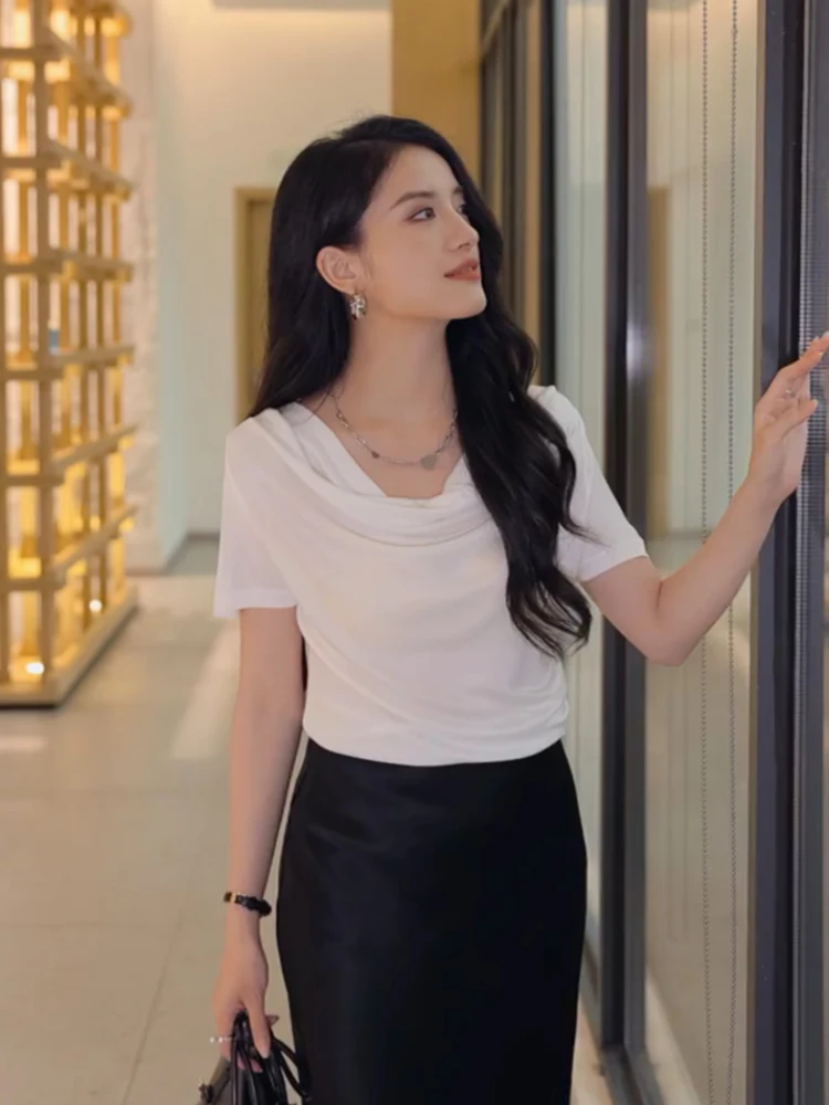 カジュアル 夏 半袖 Tシャツ レディース オーバーヘッドデザイン センセーション ファッショナブル 個性 ストレートカット 大きいサイズ インナーウェア