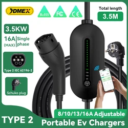 JDMEX 3.5KW Type2 IEC62196-2 Portable EV Charger 16A 1Phase EVSE Charging Cable Wallbox Wireless APP Control Set Charging
