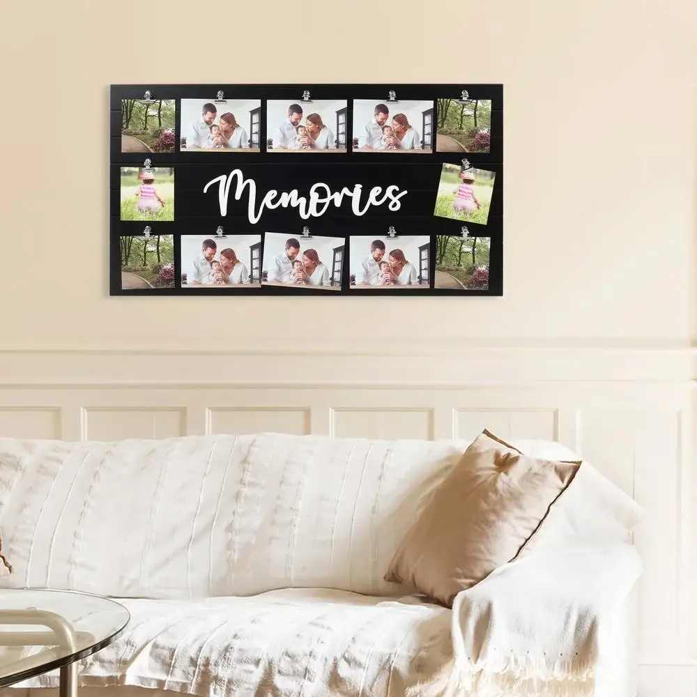 

12-Opening Memories Collage Picture Frame 29'' X 16'' Black Collage Display Cherished Moments Easy Hanging Durable MDF Construct