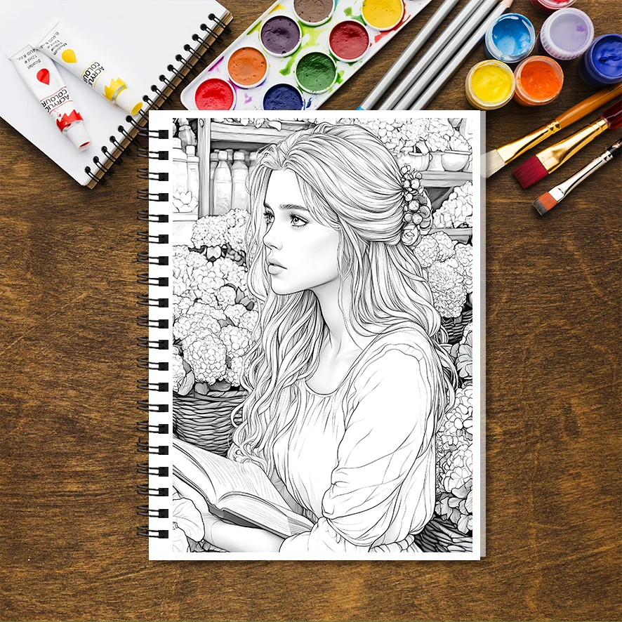 Adult Coloring Book - 8.3x 11.2 Inch 32 Pages Elegant Lady Coloring Book - Helps Reduce Stress and Ease Emotions