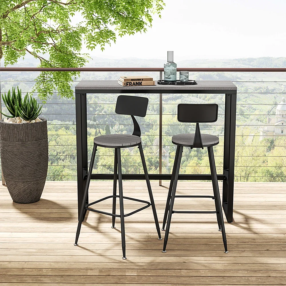 

Customizable Garden terrace dining bar table counter table metal frame wooden tabletop, restaurant high bar, without dining chai