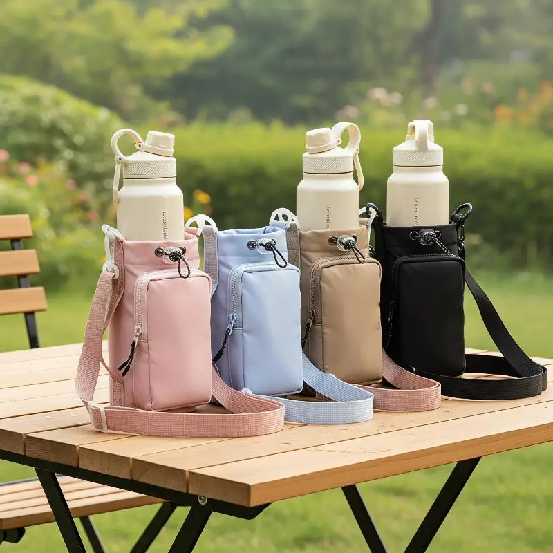 Unisex Insulated Water Bottle Holder with Adjustable Strap Leakproof Water Bottle Carrier Bag for Hiking Camping Travel