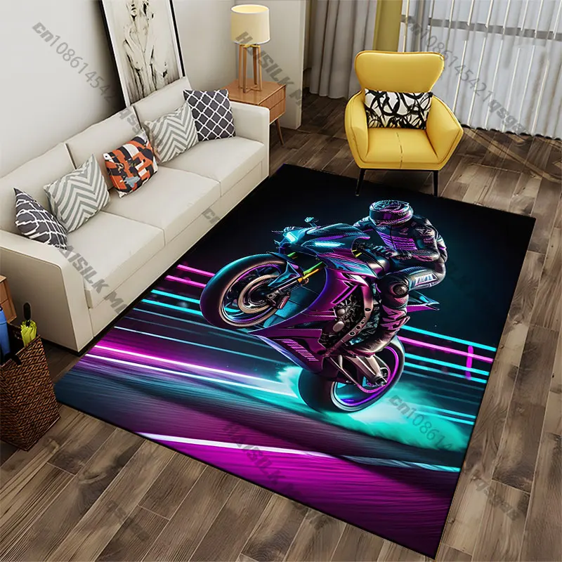 Futuristic motorcycle performing stunts carpet Yoga living room room decor children's crawling mat doormat area rug