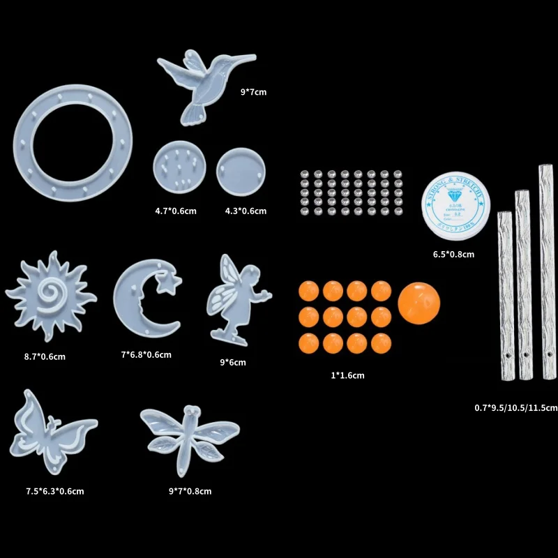 Moule en résine époxy cristal, bricolage, soleil, étoile, lune, carillon éolien manuel, Kit de matériel combiné, moule en Silicone pour résine
