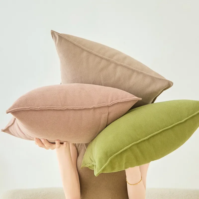 Cream herringbone thickened chenille throw pillow solid color large living room home bedroom sofa waist rest simple