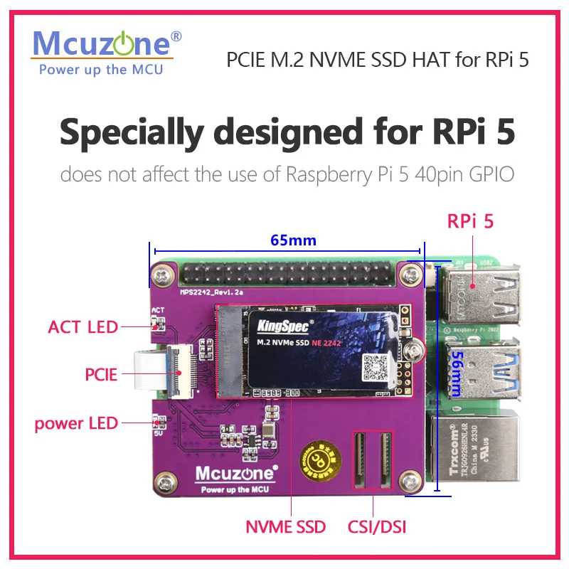 (รุ่น:MPS2242)PCIE M.2 NVME 2230 2242 Gen3 SSD หมวกสําหรับ Raspberry Pi 5