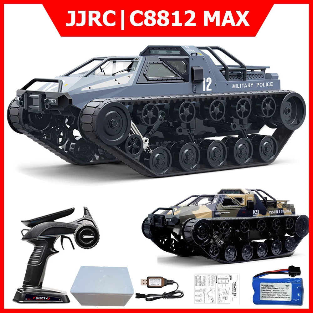 JJRC C8812 MAX RC coche a escala completa tanque con orugas modelo de simulación juguete deriva coche de Control remoto todoterreno vehículo con luz LED como regalo