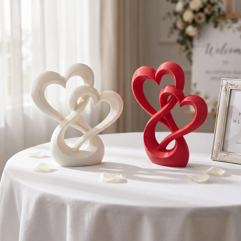 Anniversary Gifts 3D Printed Double Heart Ornament Sweet Lovers Gifts Car Interior Ornament Creative Hollow Heart Models Wedding