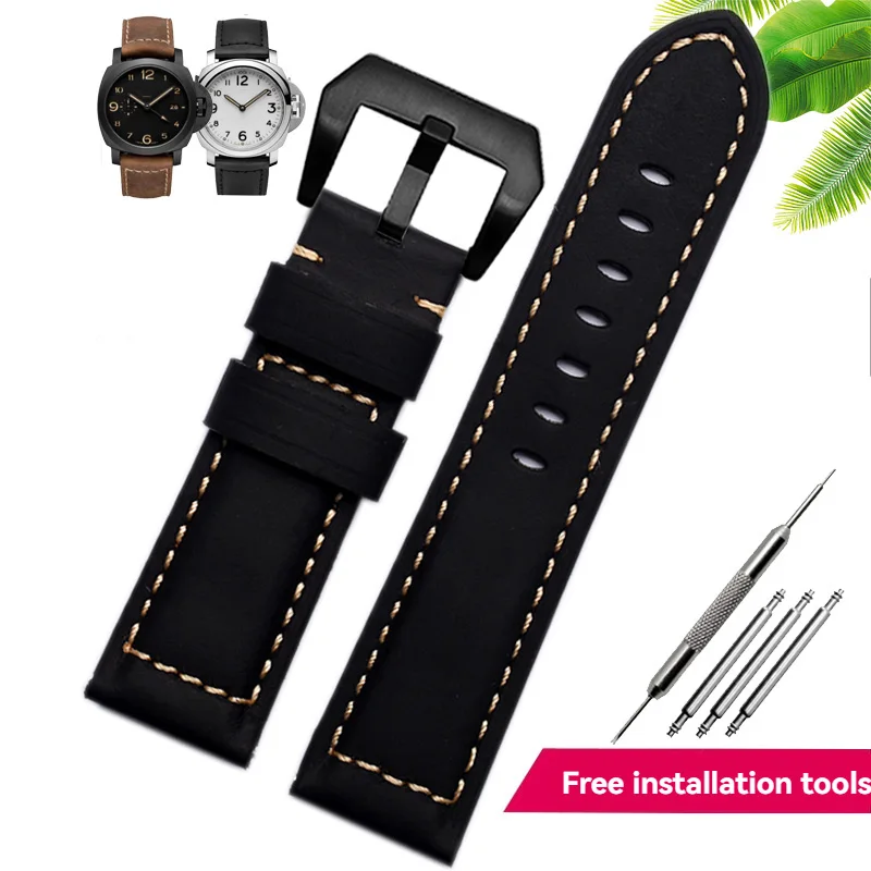 20mm 22mm 24mm 26mm High Quality Genuine Cowhide Leather Nubuck leather Strap Bracelet Belt Watchband for Panerai PAM111 441