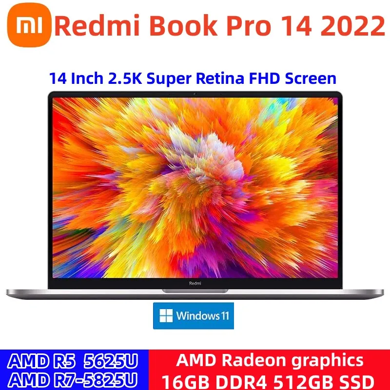Xiaomi RedmiBook Pro 14 Laptop 14 Inch 2.5K Super Retina FHD Screen AMD R5 5625U 16GB 512GB Notebook With AMD Radeon Graphics
