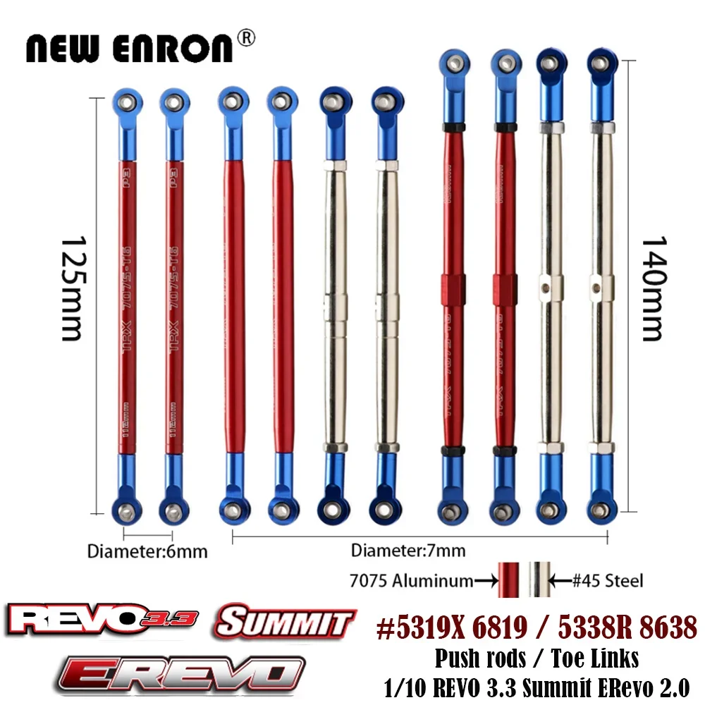 5338R 8638 Toe Links 5319X 6819 Push Rod Pushrods Adustable Metal For RC Car Parts 1:10 Traxxas REVO 3.3 1/10 Summit ERevo 2.0