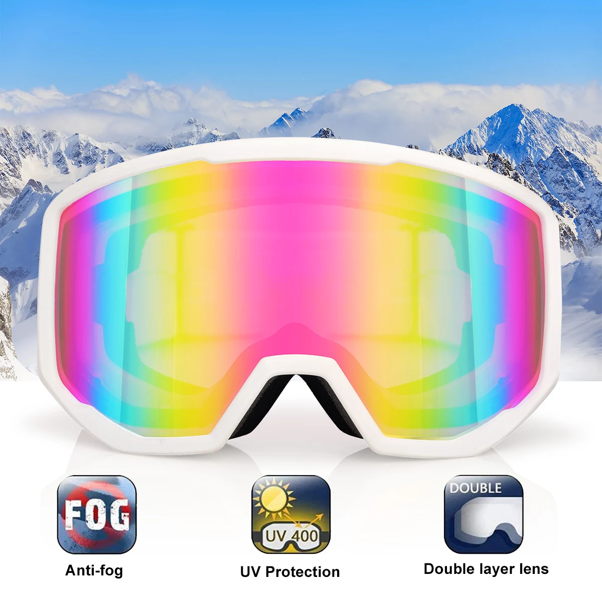 EXP VISION Ski Goggles for Men and Women, OTG Anti Fog, UV Protection Snow Goggles, Snowboard