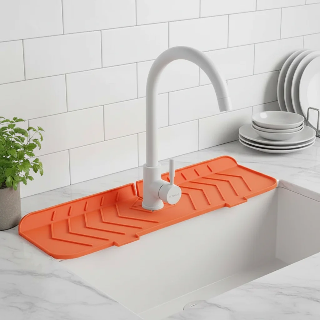 

Silicone Faucet Mat Sink Splash Guard Drainage Pad Kitchen Bathroom Countertop Protection for Drying 1Pc