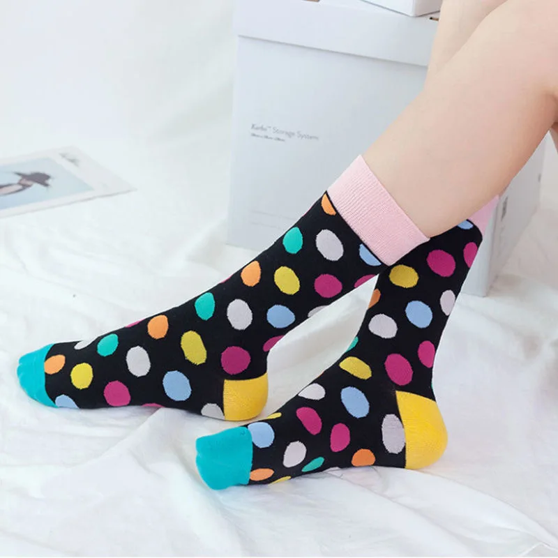 8 Pairs Dot Socks Mid Calf Socks Men and Women Autumn Winter Cotton Casual Funny Party Crew Socks S11