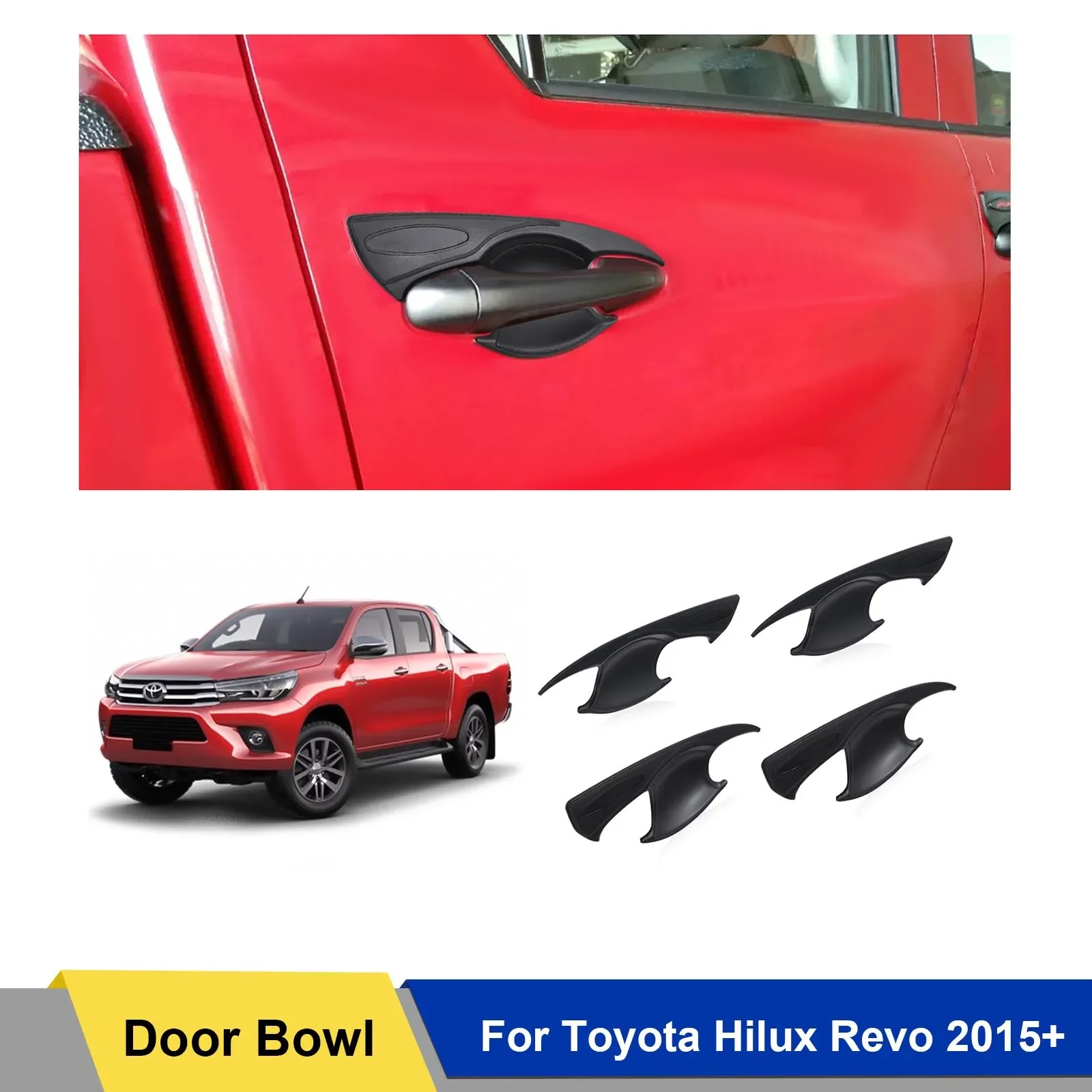 

Car Matte Black Door Handle Bowl Insert Cover For Toyota Hilux Revo 2015 2016 2017 2018 2019 2020 2021 2022 2023 2024