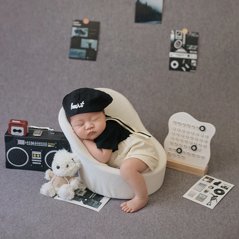 

Журнальный стиль, наряд для фотосъемки новорожденных, детский берет + одежда, 2 шт./компл., плюшевая кукла, реалистичная радиостудия, реквизит для фотосъемки