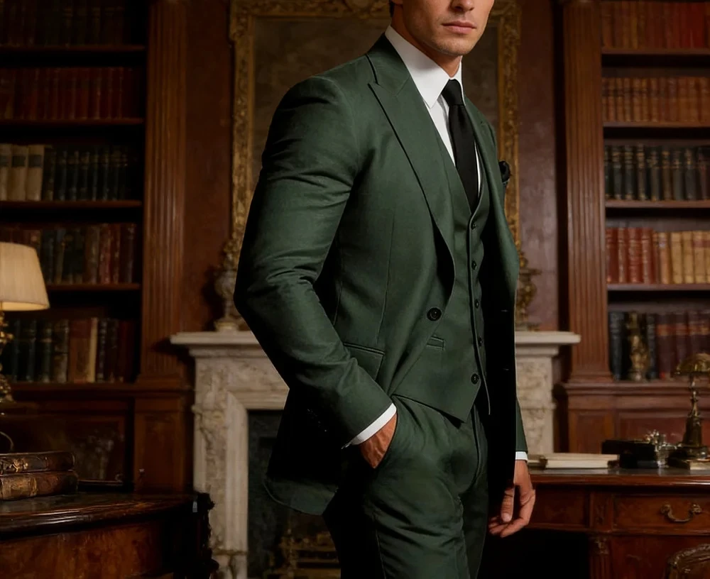 

3 Piece Men's Wedding Suits Formal Groom Tuxedo Prom Party Male Fashion Clothing Set with Peak Lapel Jacket Pants Vest