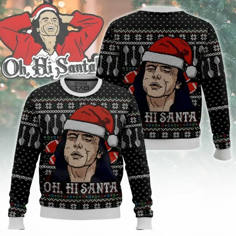 

Oh Hi Santa Tommy Wiseau Ugly Christmas Sweater Забавный пуловер для праздничной вечеринки, свитер больших размеров для мужчин и женщин, рождественский подарок 2026
