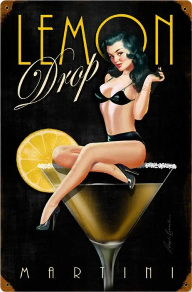 Y1,Retro Vintage Lemon Drop Martini Pin Up Girl Home Bar Pub Kitchen Restaurant Wall Deocr Plaque Signs 16x12inch
